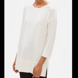 Eileen Fisher Lightweight Washable Stretch  White Tunic Medium timeless classic